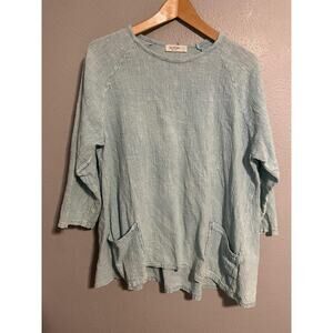 Jess & Jane Tunic Top Womens Large Blue Gauzy Pockets Made USA Lagenlook